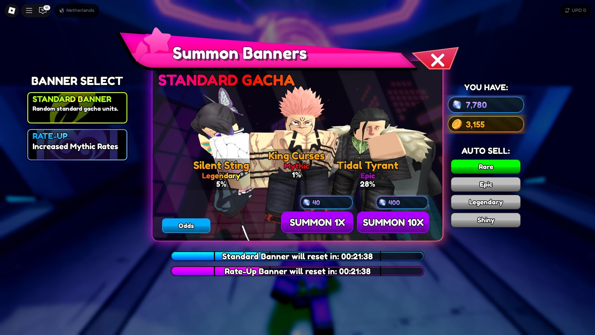 Preview of the summon menu in Anime Rangers X Roblox experience