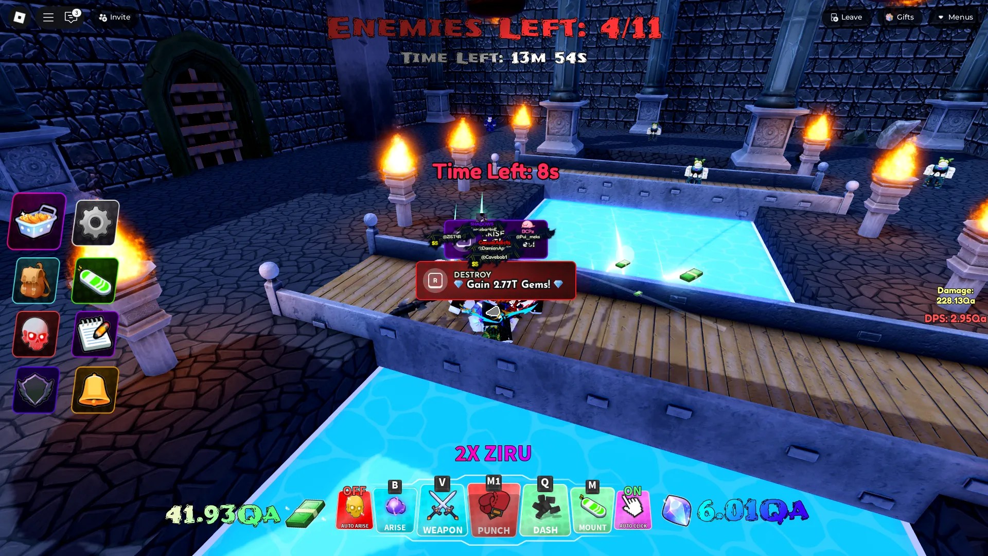 A player standing next to a defeated mob in the Arise Crossover Roblox experience with the Arise and Destroy options next to it