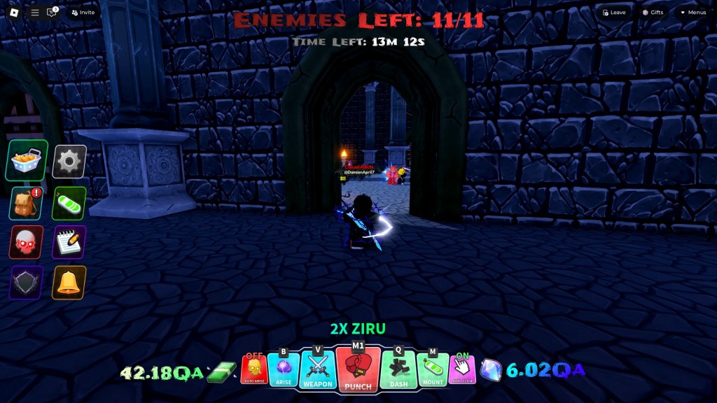 A player progressing to the next room of a Dungeon in the Arise Crossover Roblox experience