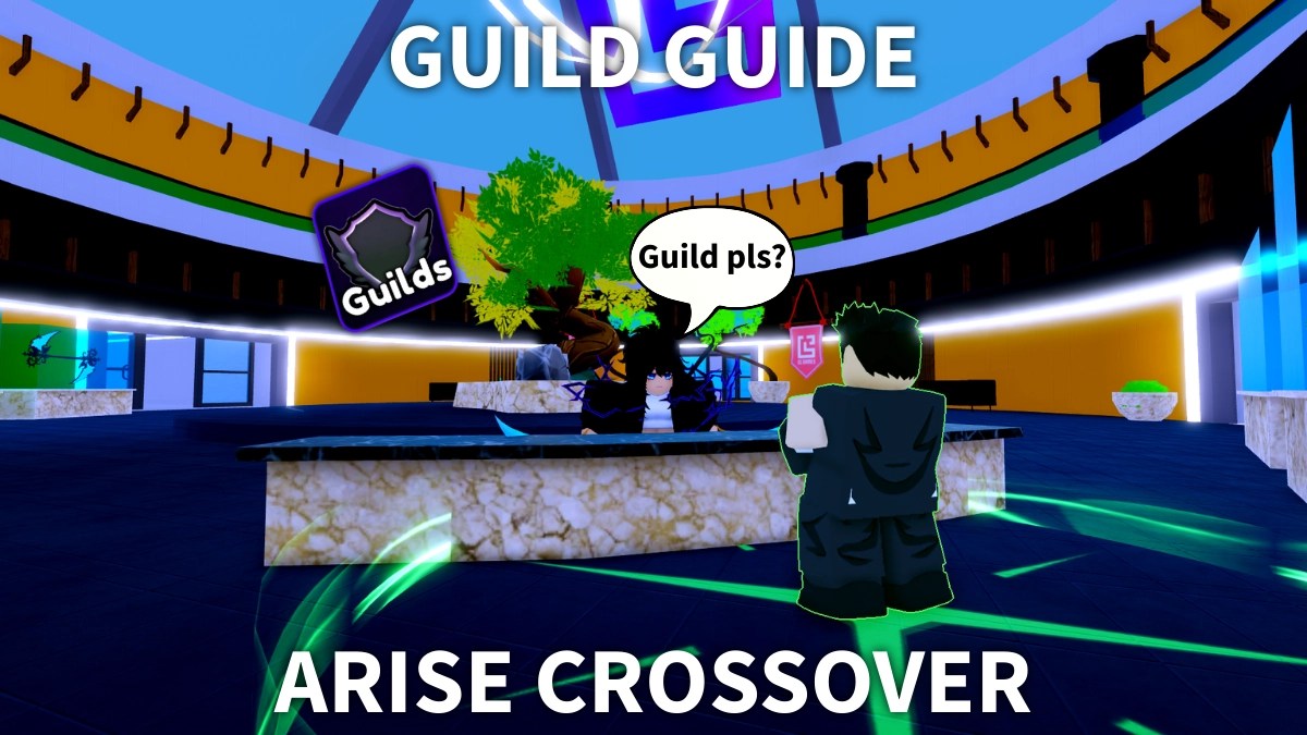 A player standing next to the Exchange Shop NPC that sells Guild Tickets in the Arise Crossover Roblox experience