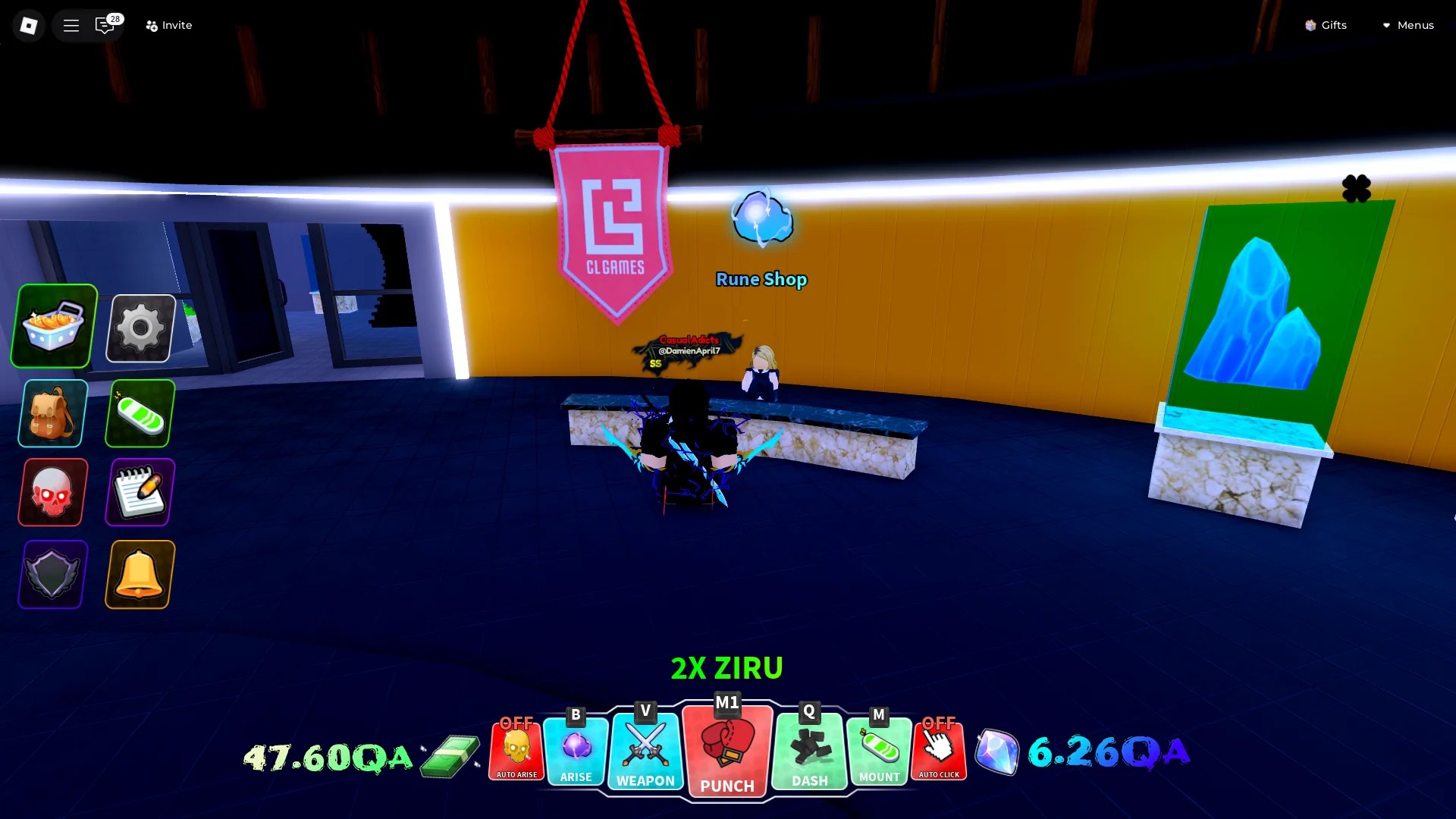 The location of the Rune Shop NPC in the Guild building in the Arise Crossover Roblox experience