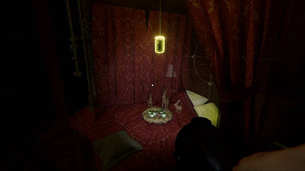 Forest Minion nest on a bed in Phasmophobia