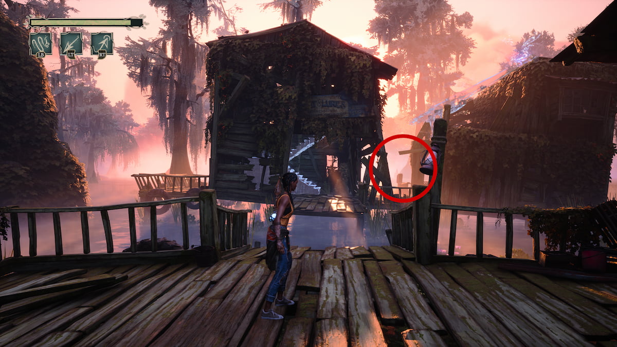 Tin Flip near house with glowing stairs