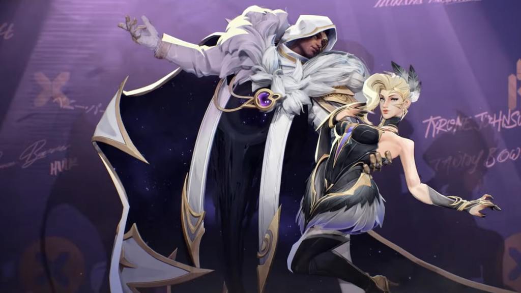 Cloak & Dagger posing wearing fancy outfits in Marvel Rivals.