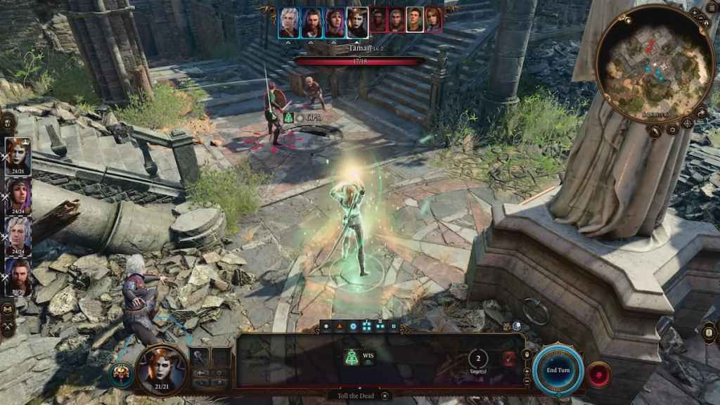 A death domain cleric fighting in battle in bg3