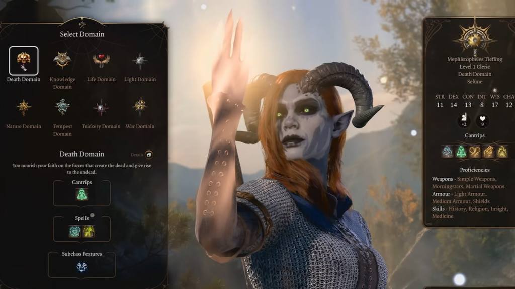 A Tiefling death domain cleric in bg3