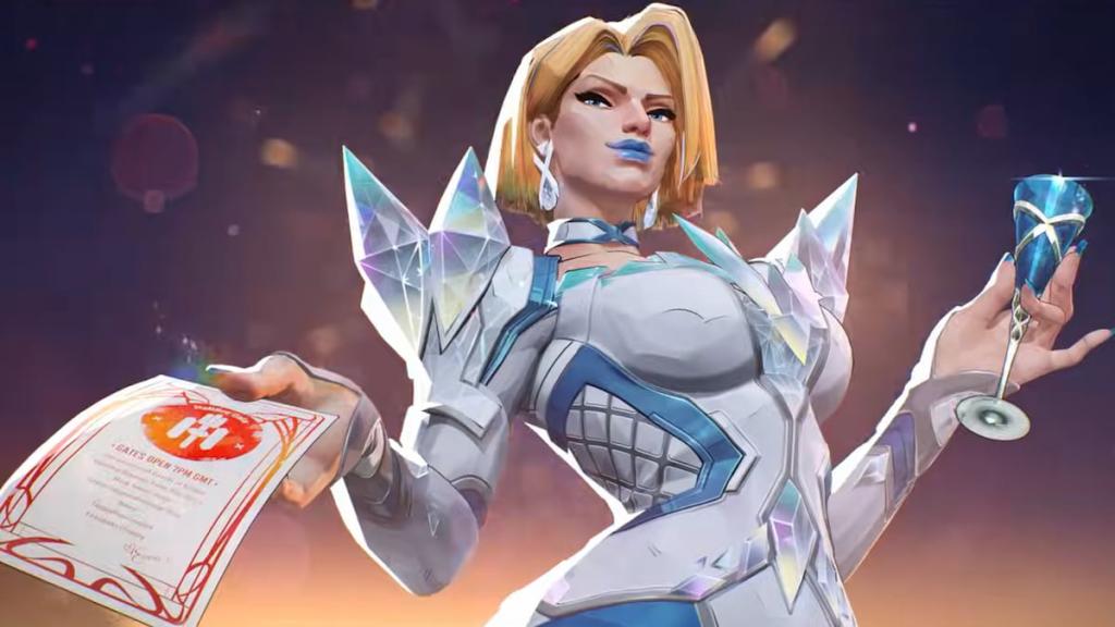 Emma Frost holding a hellfire gala invitation in marvel rivals