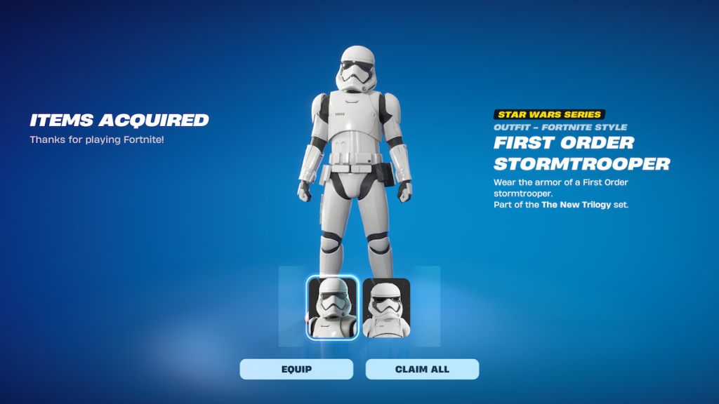 Obtaining the free first order stormtrooper skin in fortnite