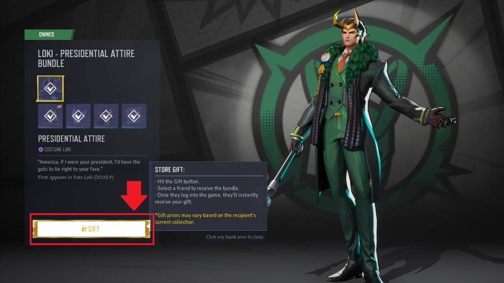 Gift option marked in marvel rivals