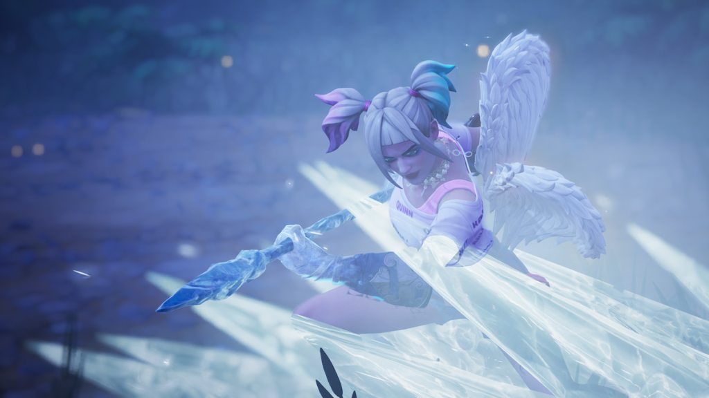 Harley Quinn using Ice Slide Sub-Zero Mortal Kombat ability in Fortntie.