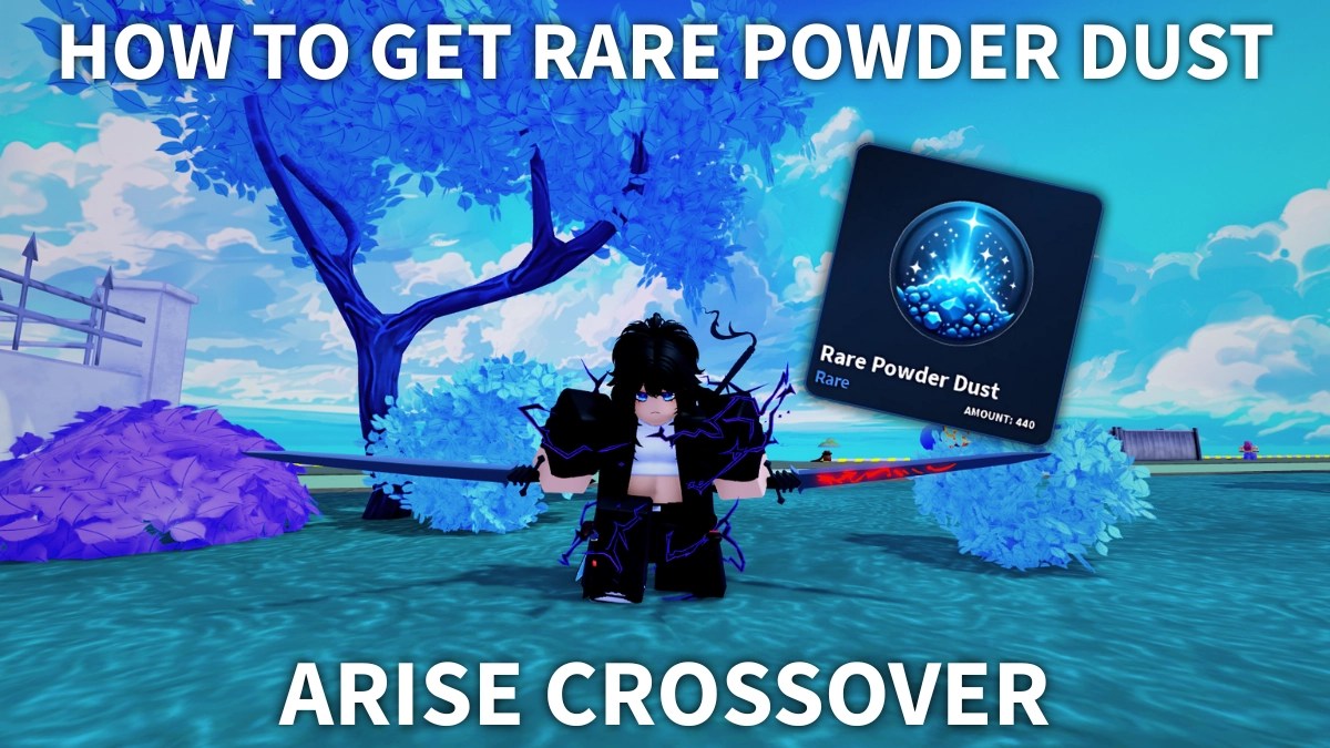 A player showing the best method on how to farm rare powder dust in Arise Crossover Roblox experience