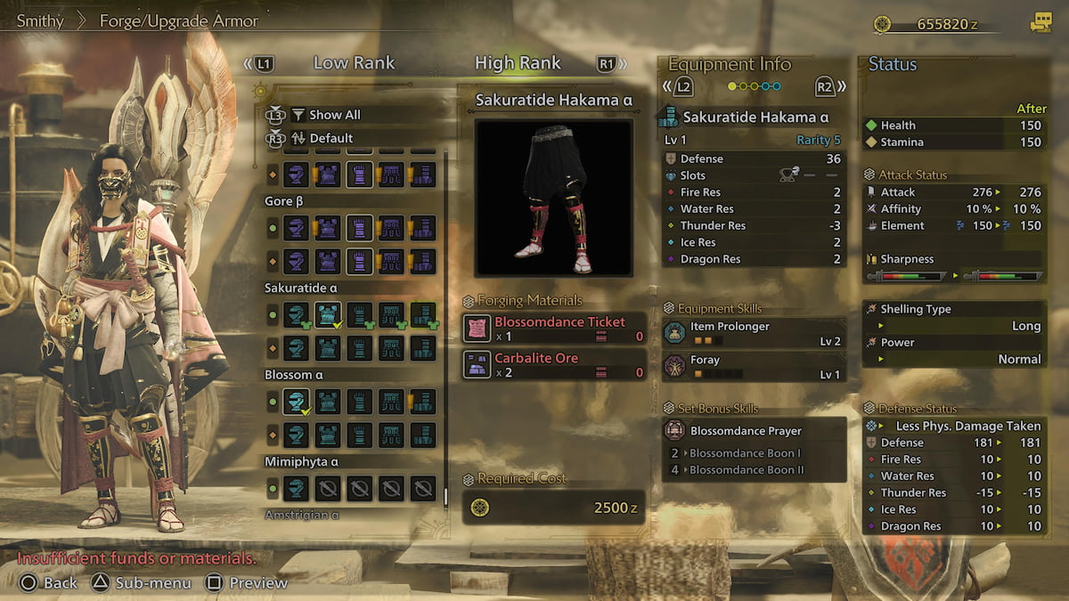 Sakuratide armor series equipped