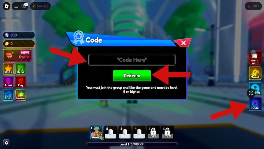 How to redeem codes in Anime Rangers X