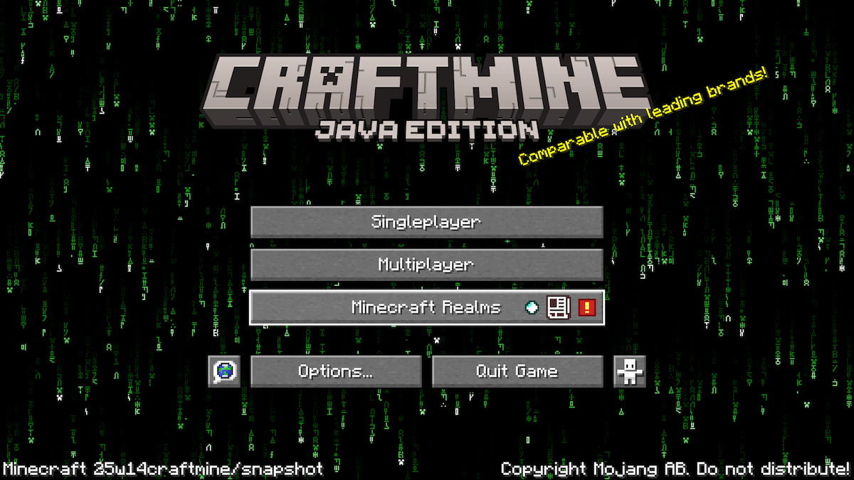 Craftmine Update menu