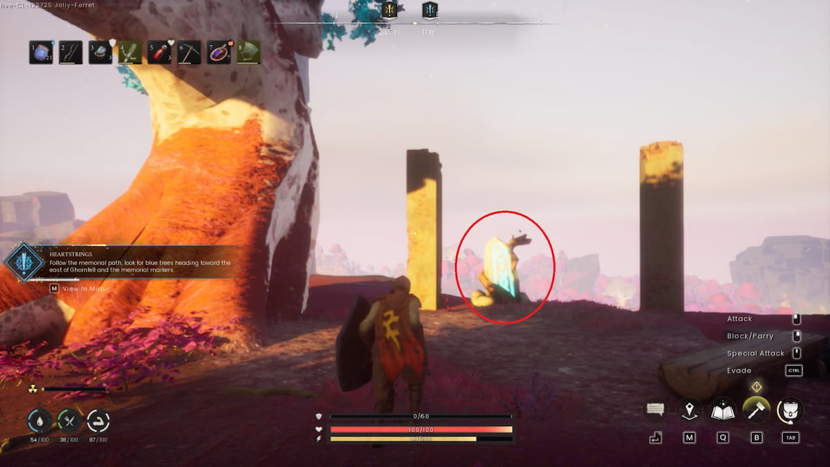 Stone structure near tree at Fractured Plains