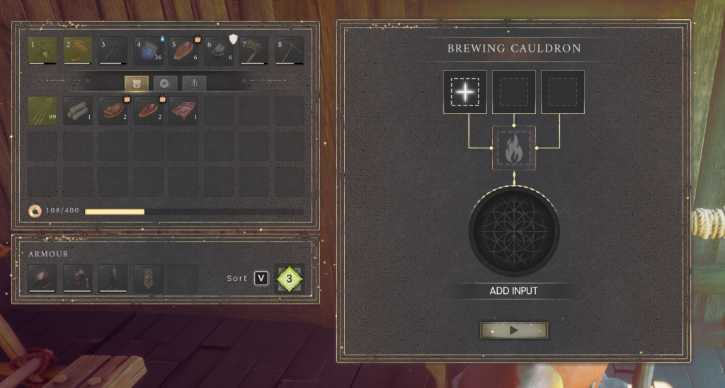 the brewing cauldron main menu when in-game