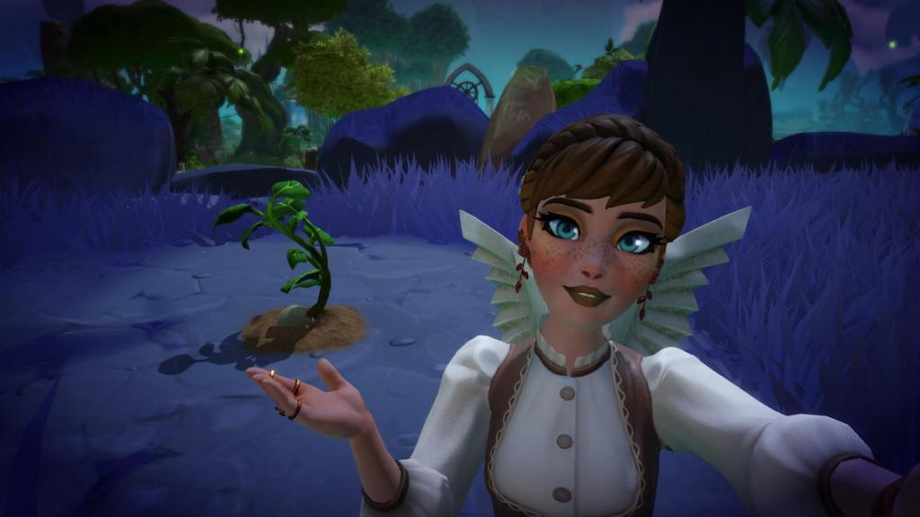 A player holding out their hand under a potato plant in disney dreamlight valley