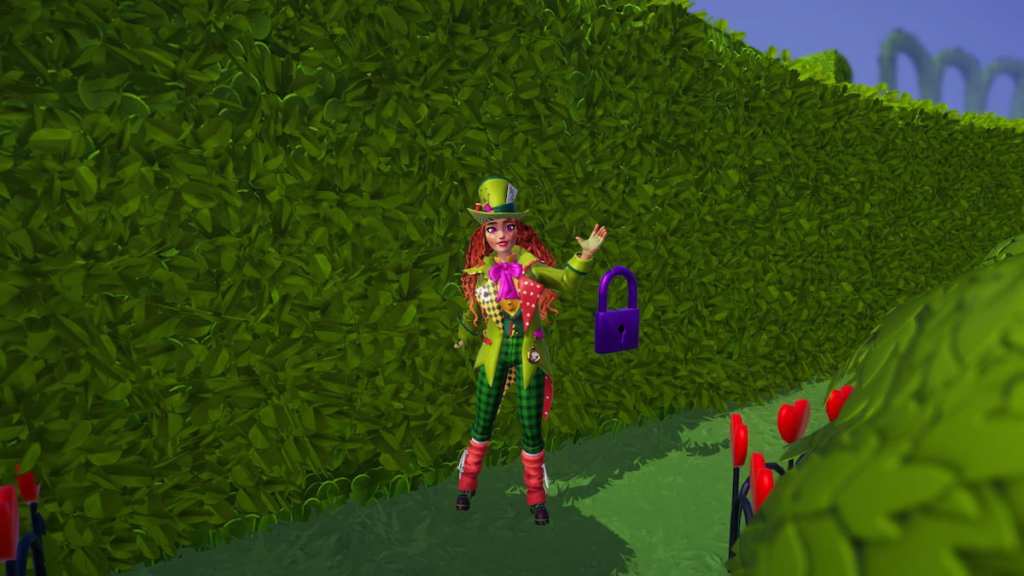 a purple lock on a hedge in disney dreamlight valley