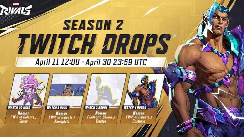 First drop of season 2 twitch drops themed around namor in marvel rivals