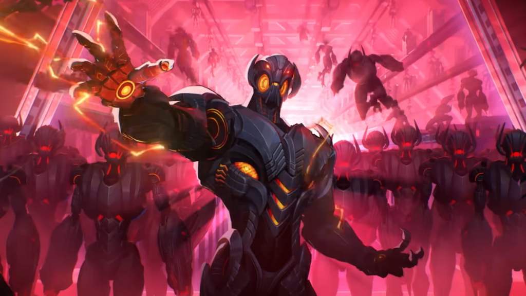 Ultron holding out his hand with an army behind him in marvel rivals