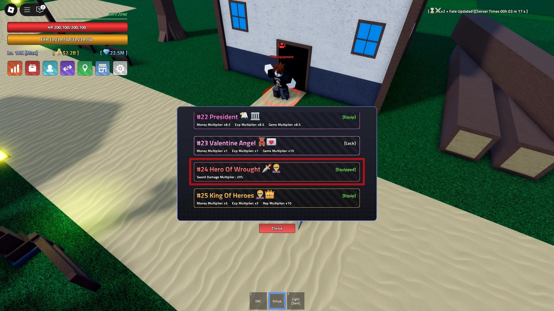 A player showing how to get the Hero of Wrought title in the Verse Piece Roblox experience