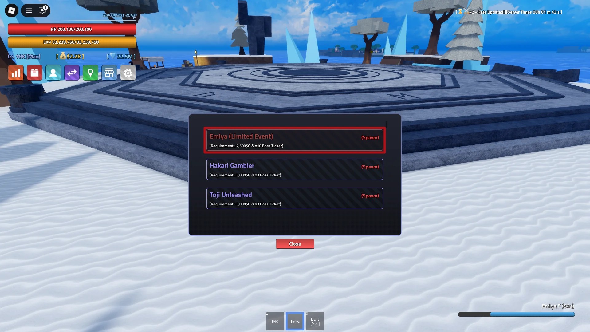 A player showing how to spawn the Emiya Boss on the Boss (???) Island in the Verse Piece Roblox experience