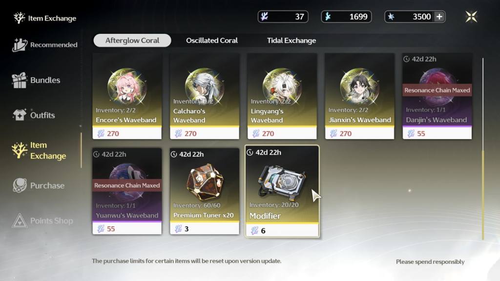 purchase echo modifier from the item exchange store