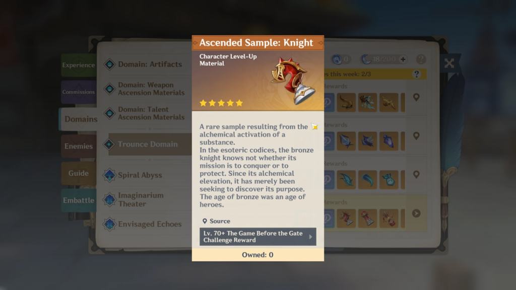 Ascended Sample Knight weekly boss material