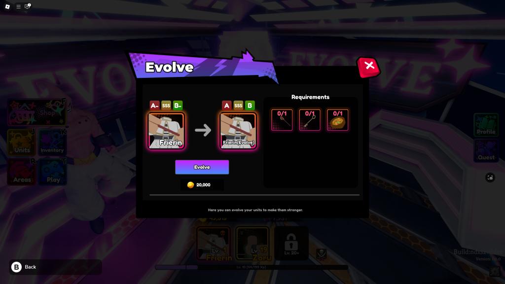 An Anime Saga player is looking at the evolution requirements