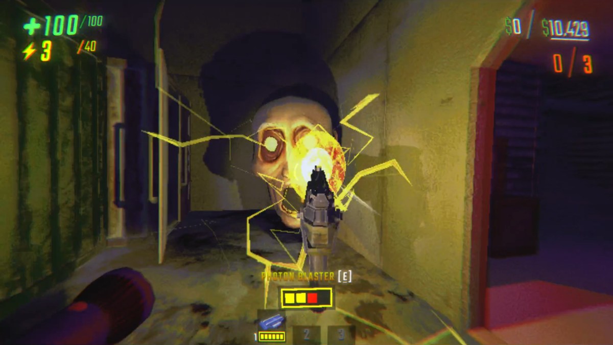 Shooting the Photon Blaster at a Headman in REPO