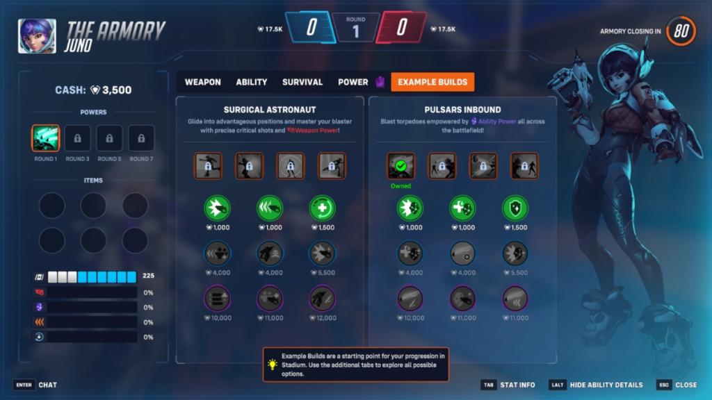 Juno in Armory in Overwatch 2 Stadium