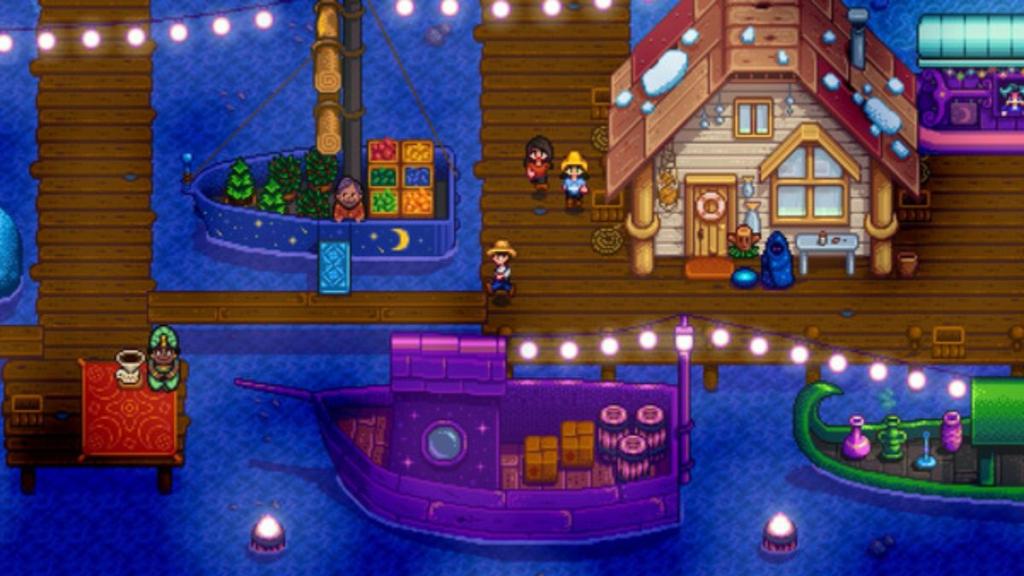 Night festival shot of Stardew Valley