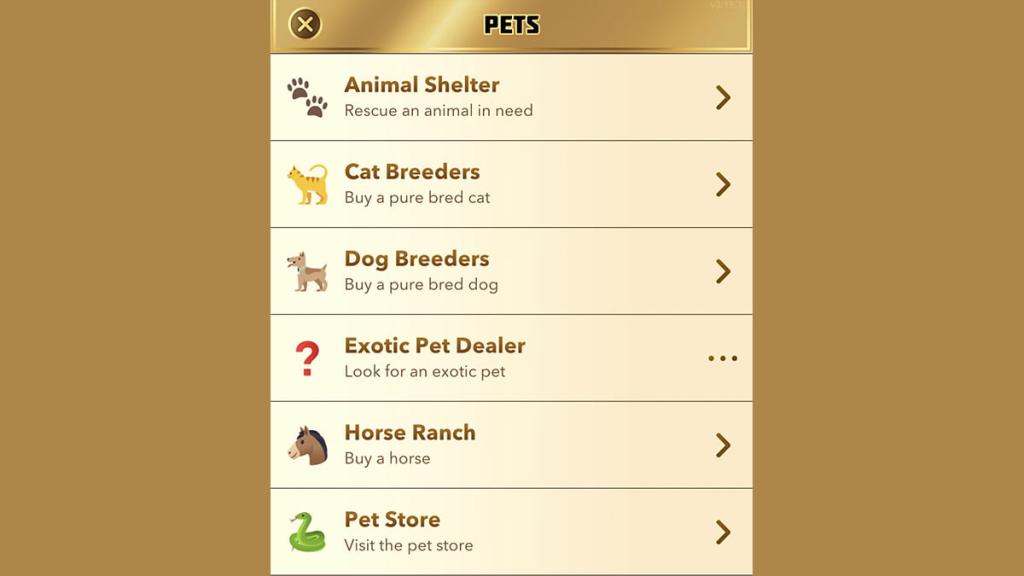 BitLife menu for adopting a pet