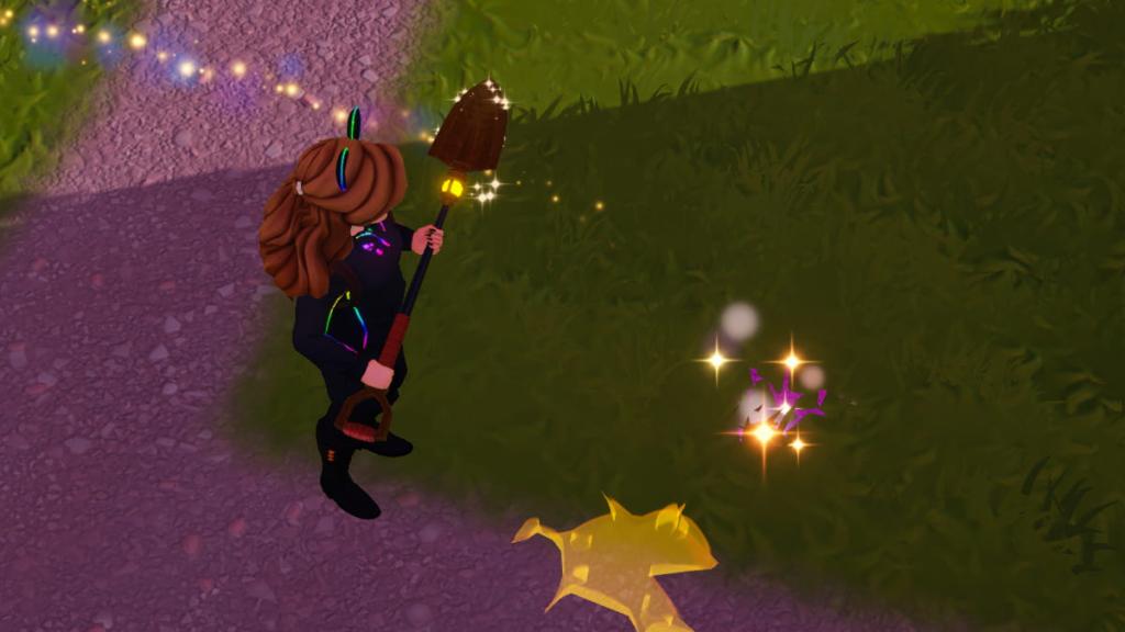 Disney Dreamlight Valley close up of purple dig spot during Cheshire Cat event