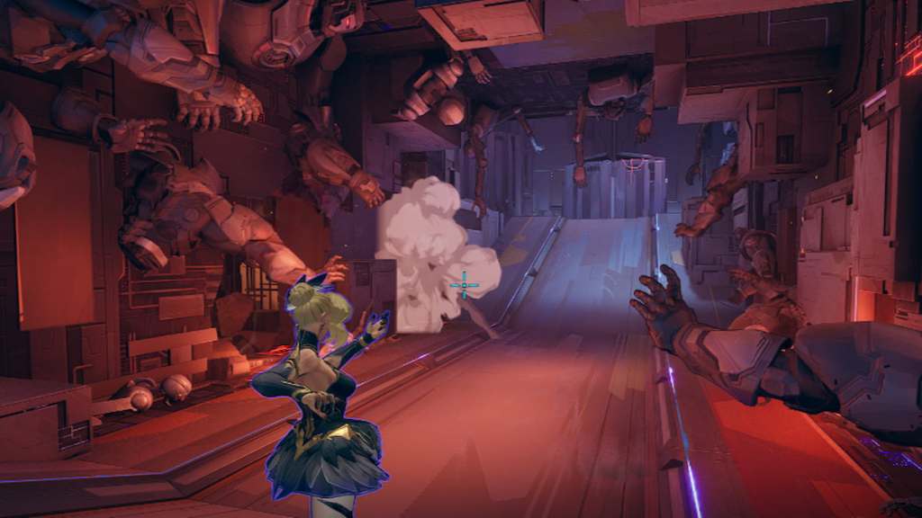 Dagger shooting a robot at the robot wailing wall in marvel rivals.