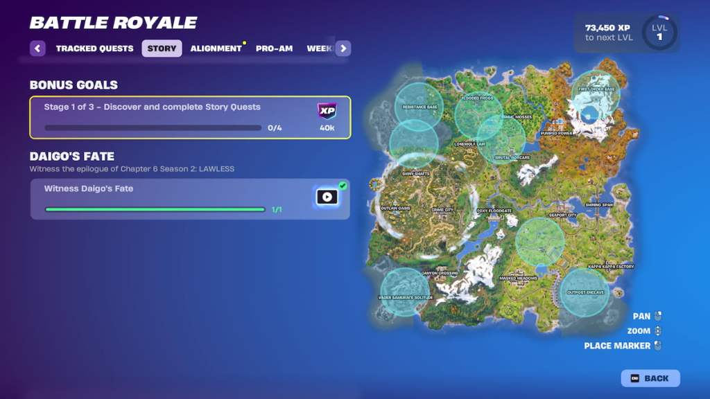 The discover and complete story quests task in fortnite