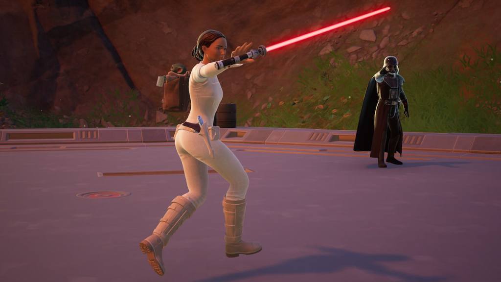 Padme fighting with Vader at her side in Fortnite