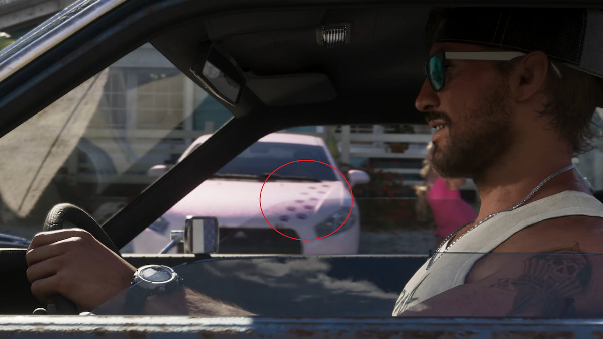 Paw prints car decal as Jason drives by