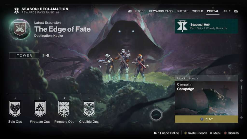 Destiny 2 The Portal screen in Edge of Fate DLC