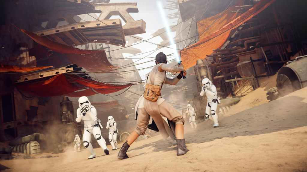 Rey vs Stormtroopers in Star Wars Battlefront 2