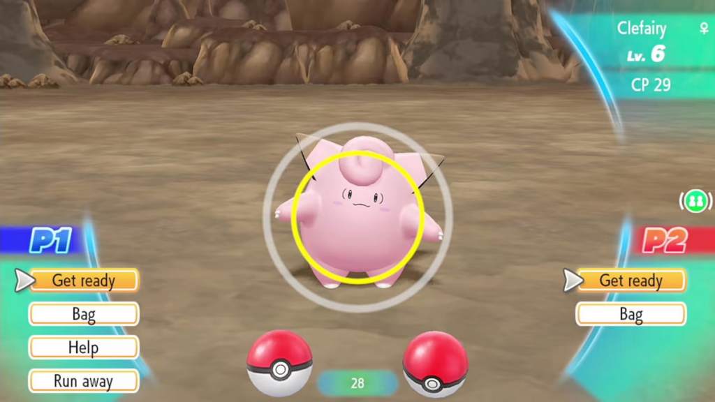 Pokemon Let's Go Pikachu screenshot aiming at Clefairy