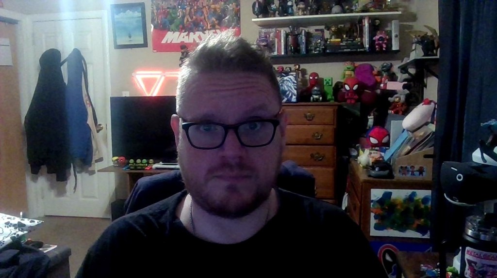 The author of the article showing the view of his webcam for work meetings.