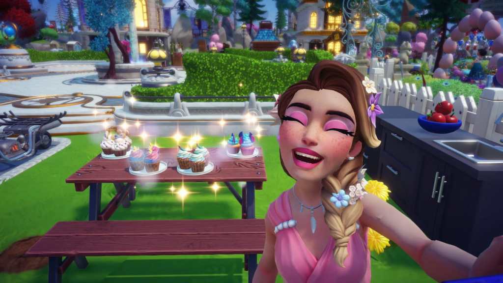 Parks Fest event cupcakes on a red table in disney dreamlight valley