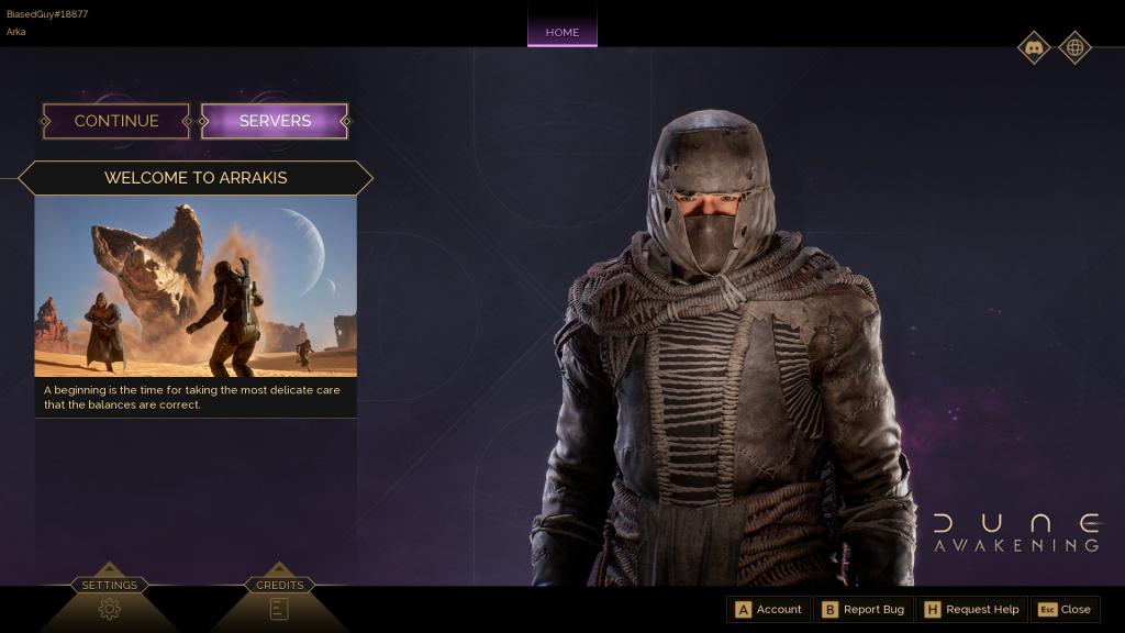 The Server tab on the main screen of Dune Awakening that allows you to pick a server