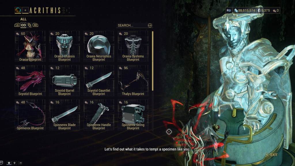 Acrithis' shop, where she sells parts for Oraxia and other parts of the Isleweaver content update.