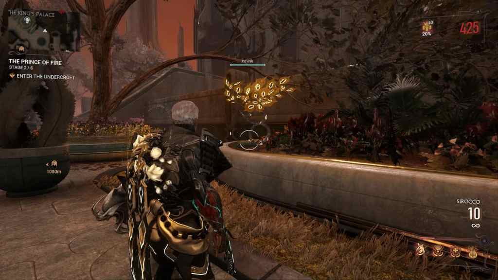 The Drifter spots a Kovnik plant, glowing yellow, amid the King's Palace in Duviri.