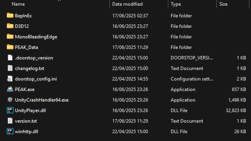 BepInEx folder after installing it in the PEAK folder