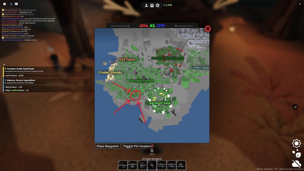 The Combat Guild location shown on the map in Roblox Dig