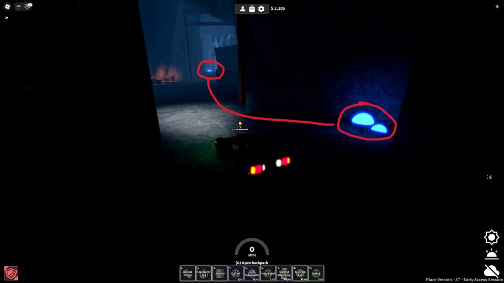 Roblox Dig player is following the trail of mushrooms