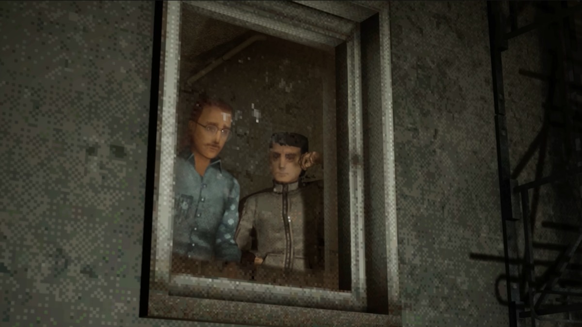 Overseer and Adam looking out the window